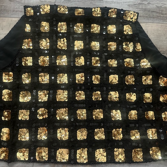 Vintage 1970s RARE 100% Silk Black and Gold Beaded and Sequined Size M Vest - Picture 9 of 10